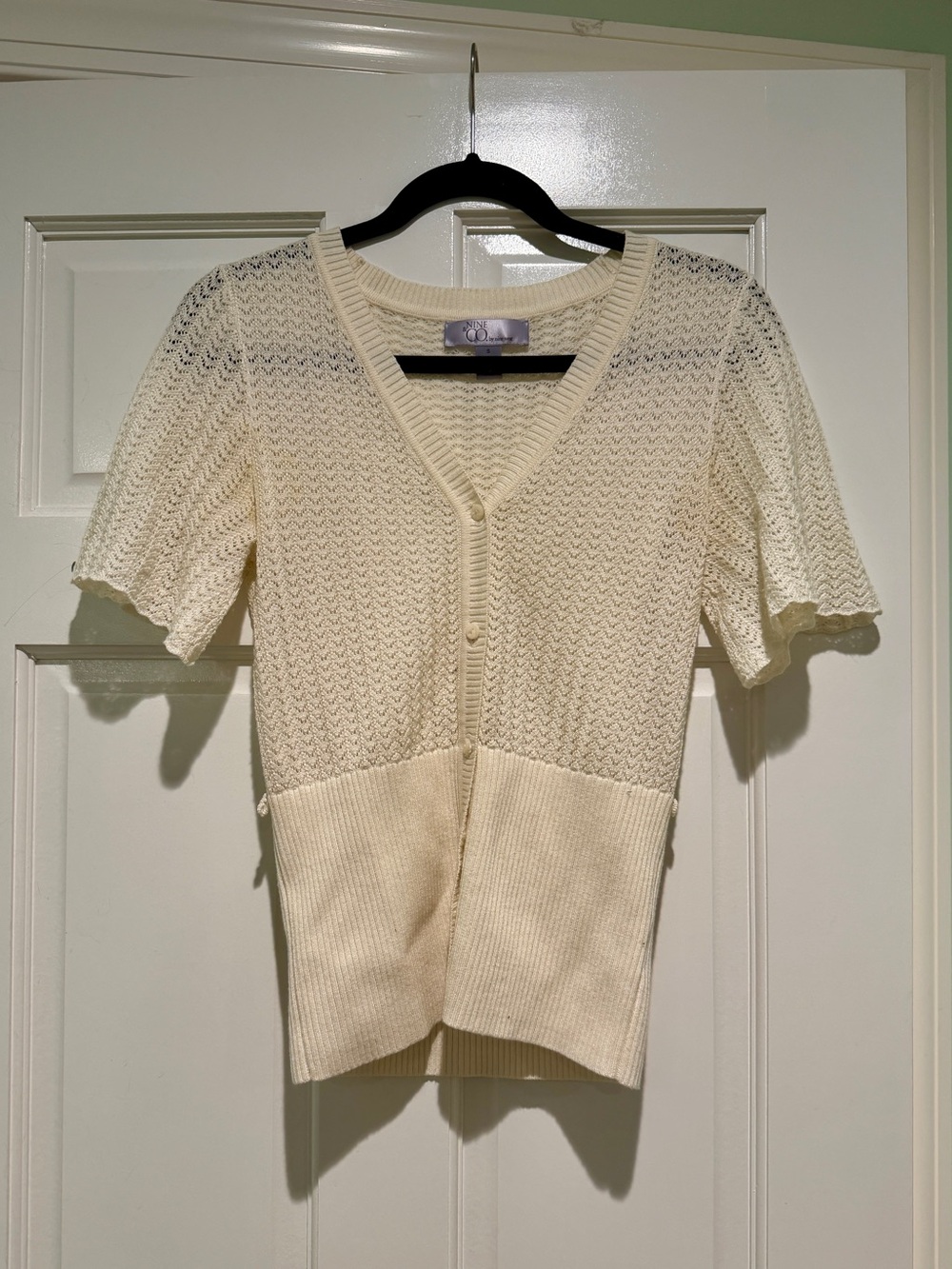 Nine West Cream Knit Short-Sleeve Cardigan